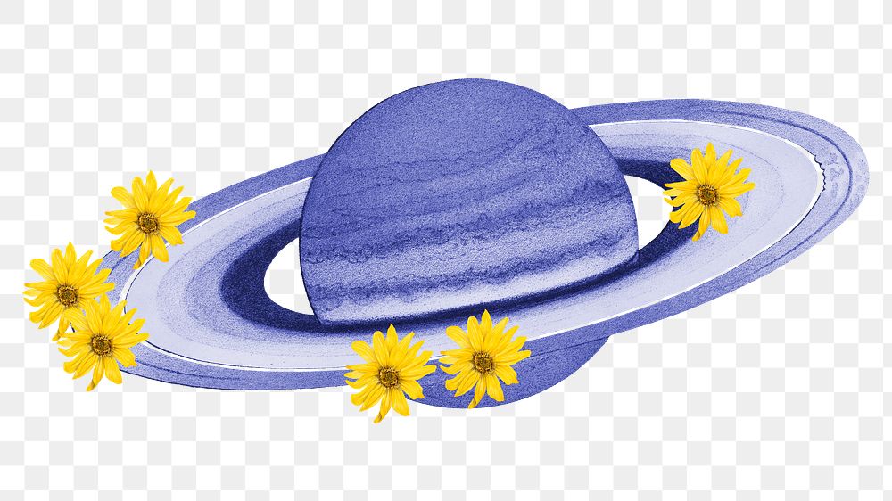 Purple Saturn png sticker, flower planet transparent background