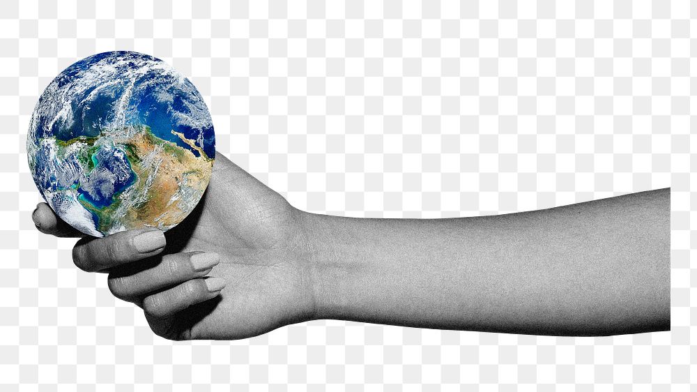 Globe in hand png sticker, planet earth transparent background