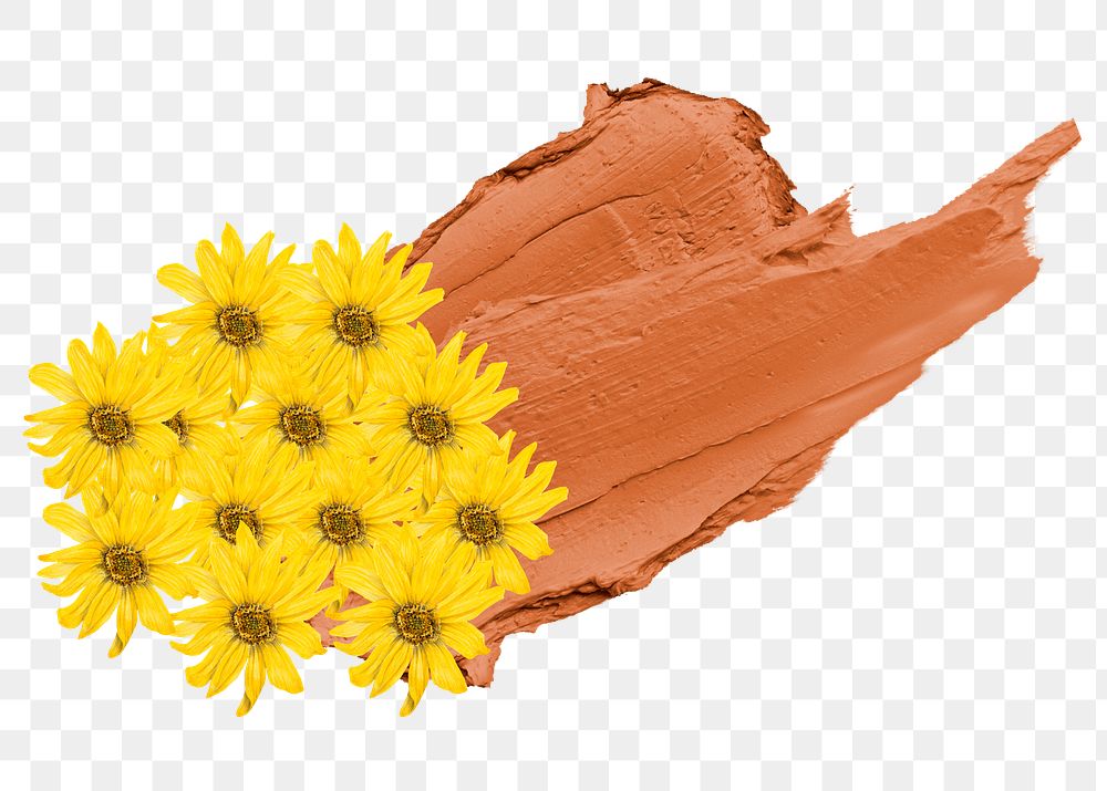 Sunflower png sticker, brown brush stroke transparent background