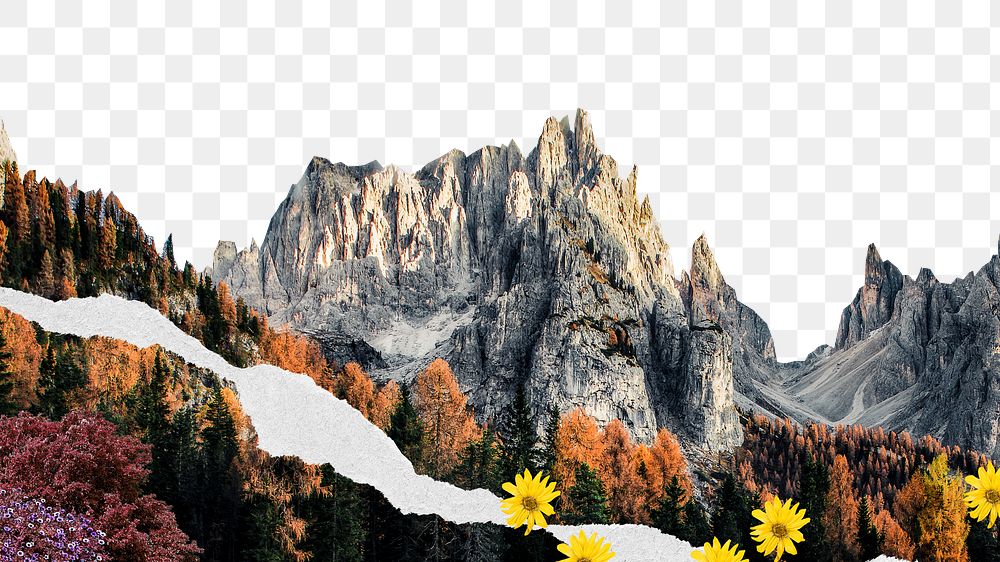 Rock mountain png sticker, landscape ripped paper transparent background