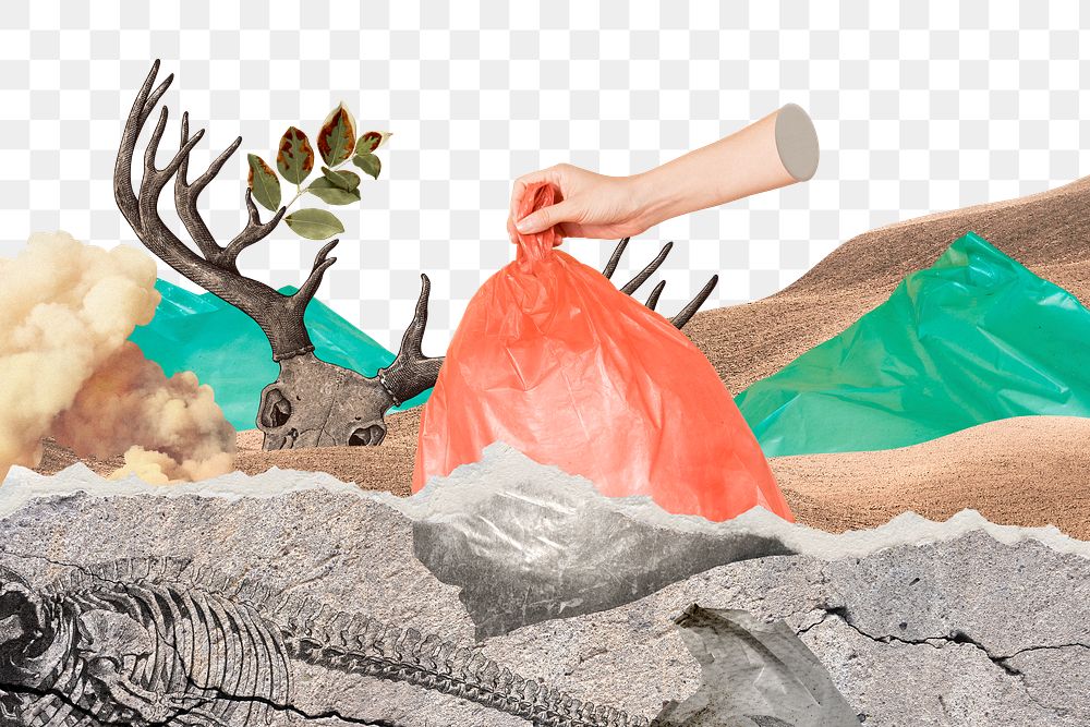 Landfill png border surreal environment collage, transparent background