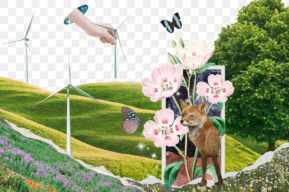 Aesthetic environment png background, clean energy collage