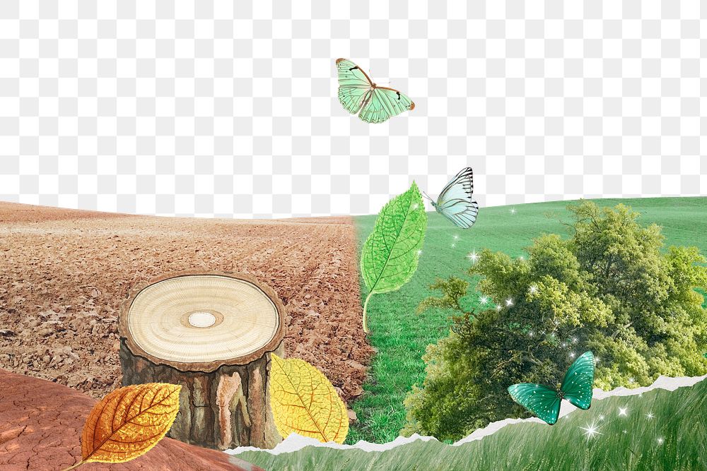Environment collage png border, consequences of hurting nature, transparent background