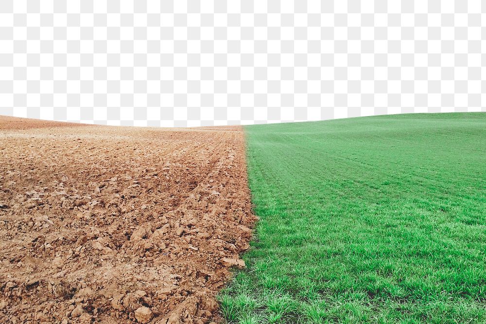 Half ploughed field png border, transparent background