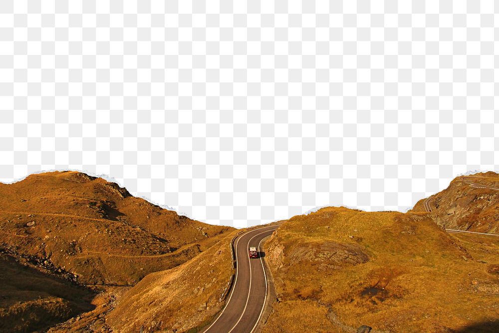 Mountain road png ripped paper border, transparent background