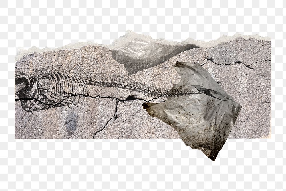 Fossil in concrete png paper border, transparent background