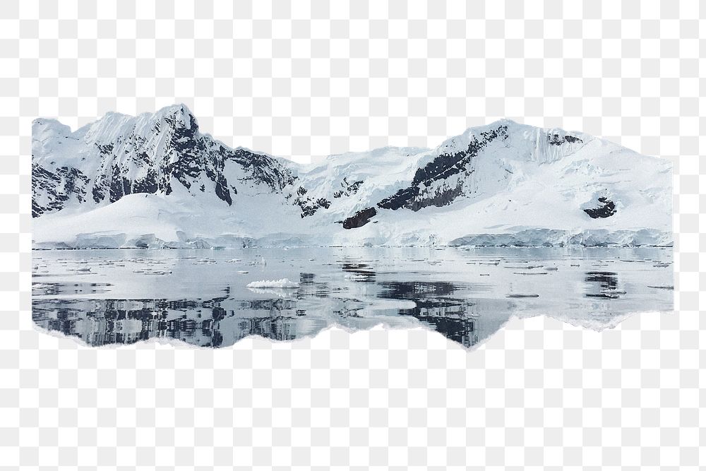 Arctic mountain png ripped paper border, transparent background 