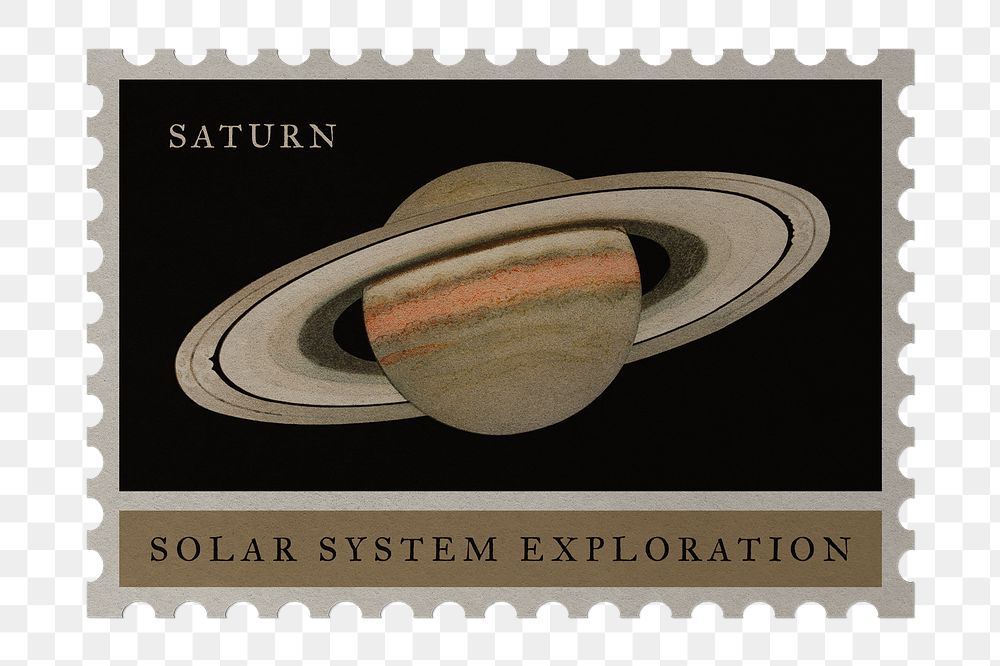 Postage stamp png sticker, Saturn, transparent background