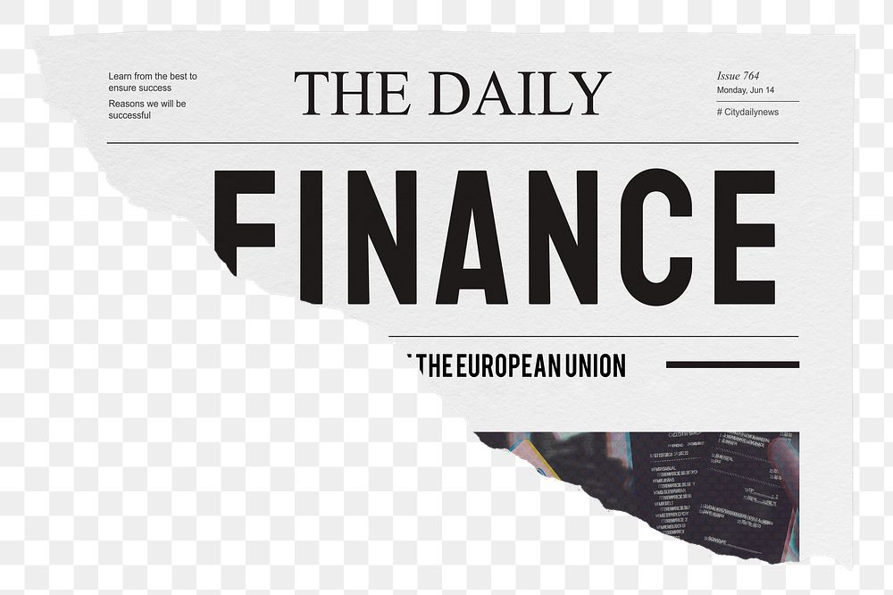 Finance png newspaper headline, ripped paper, transparent background
