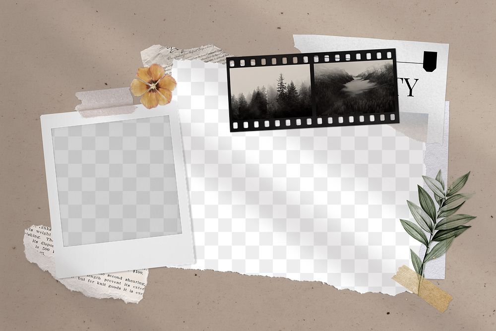 Ephemera collage png mockup ripped papers, transparent design 
