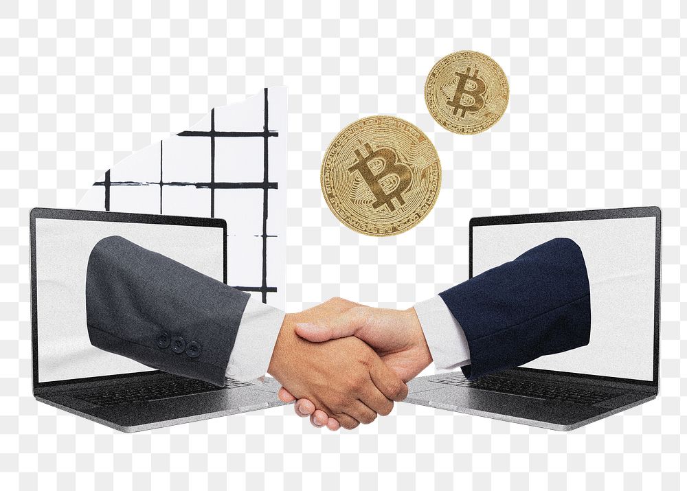 Handshake png, cryptocurrency business deal and partnership collage element on transparent background