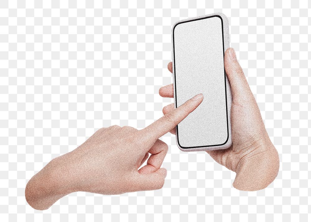 Hand selecting on smartphone png on transparent background