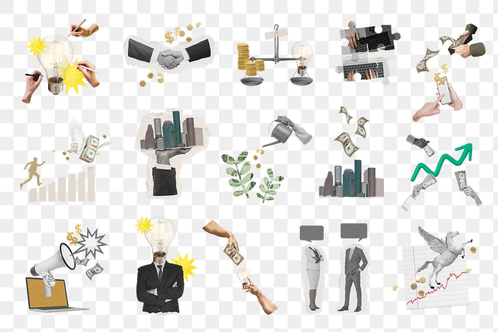 Business collage element png collection on transparent background
