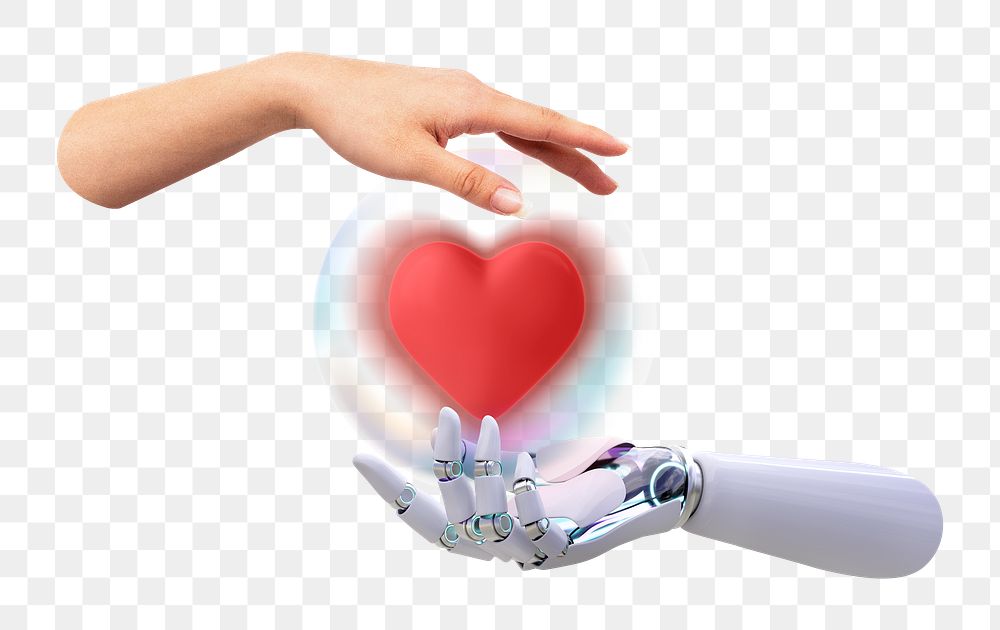 Technology png sticker, hands holding heart, transparent background