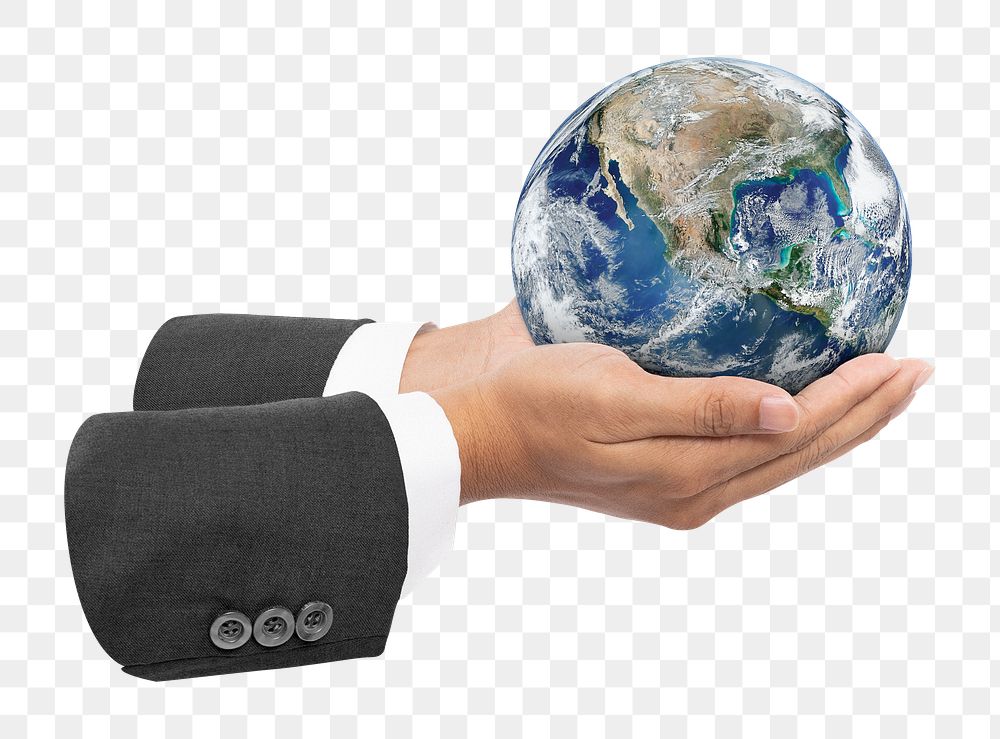 Png globe in businessman hand, transparent background