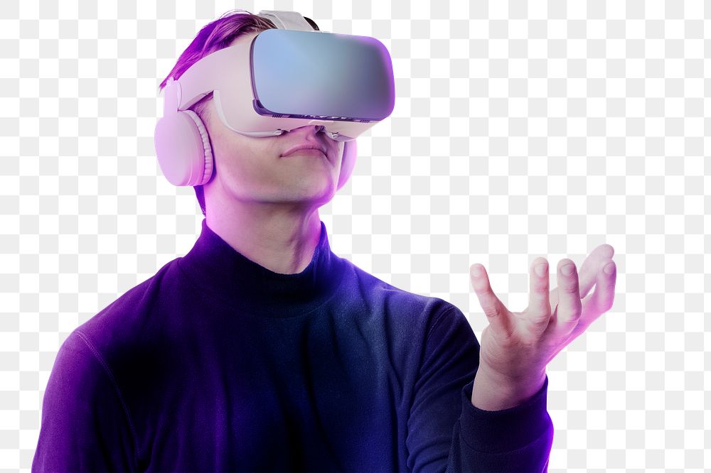 Png man wearing VR background, smart technology, transparent background