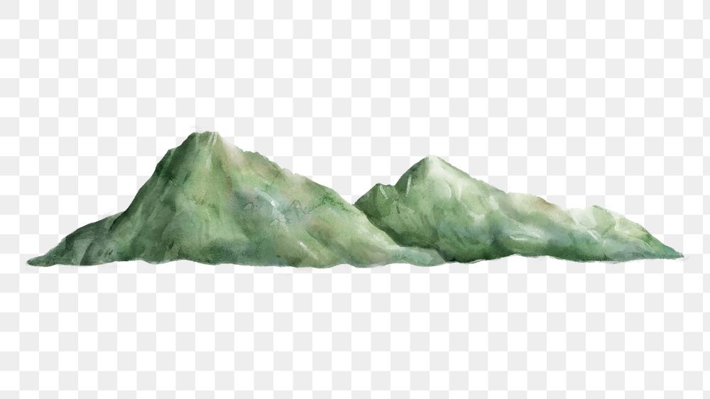 Watercolor mountain png, spring nature collage element, transparent background