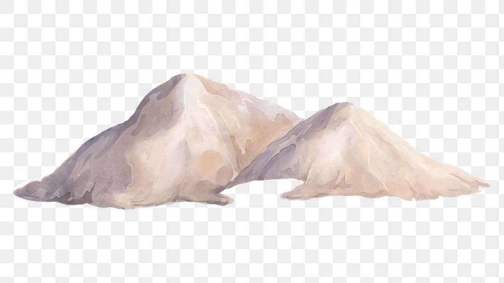 Brown mountain png, watercolor nature clipart, transparent background