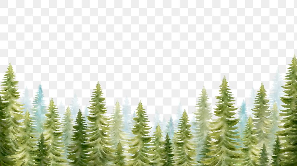 Green forest png, nature watercolor border collage element, transparent background