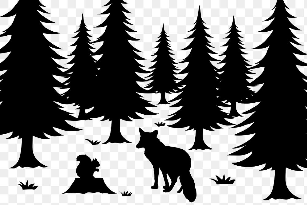 Silhouette nature png, wild animal in forest collage element, transparent background