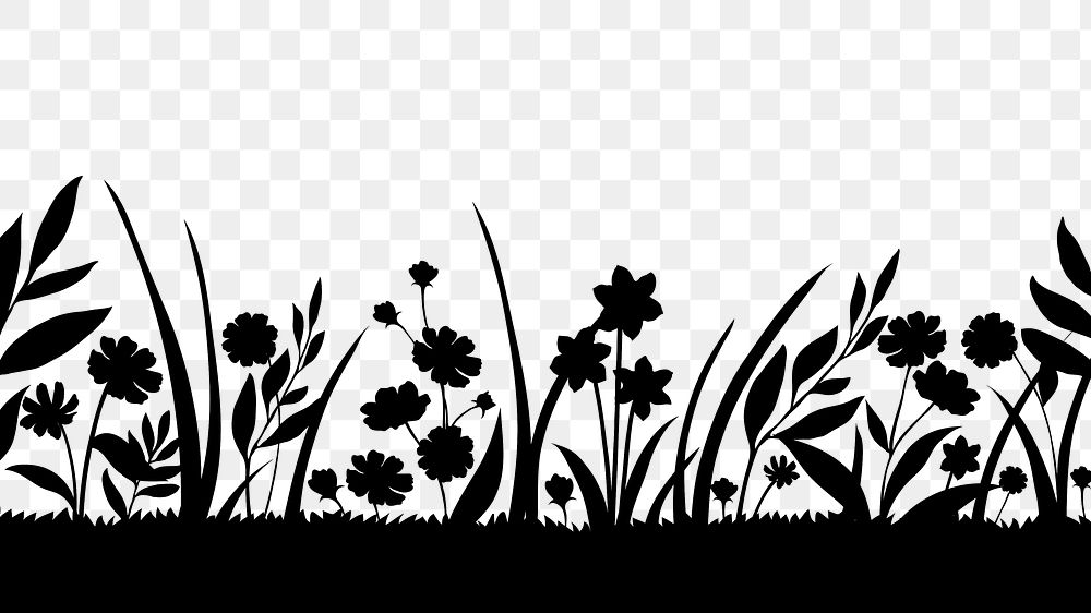 Spring silhouette png, nature border clipart, transparent background
