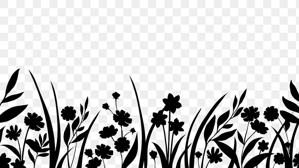 Nature silhouette png, flowers border collage element, transparent background