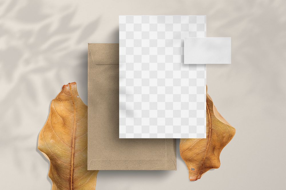 Png paper mockup, transparent design with envelope 