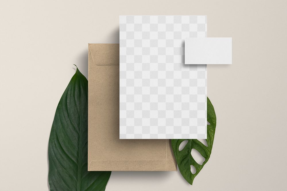 Png paper mockup, transparent design with envelope 