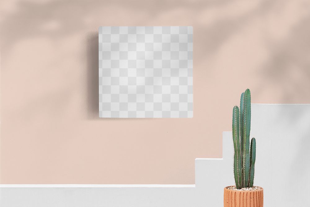 Canvas png mockup, transparent sign design on pink wall