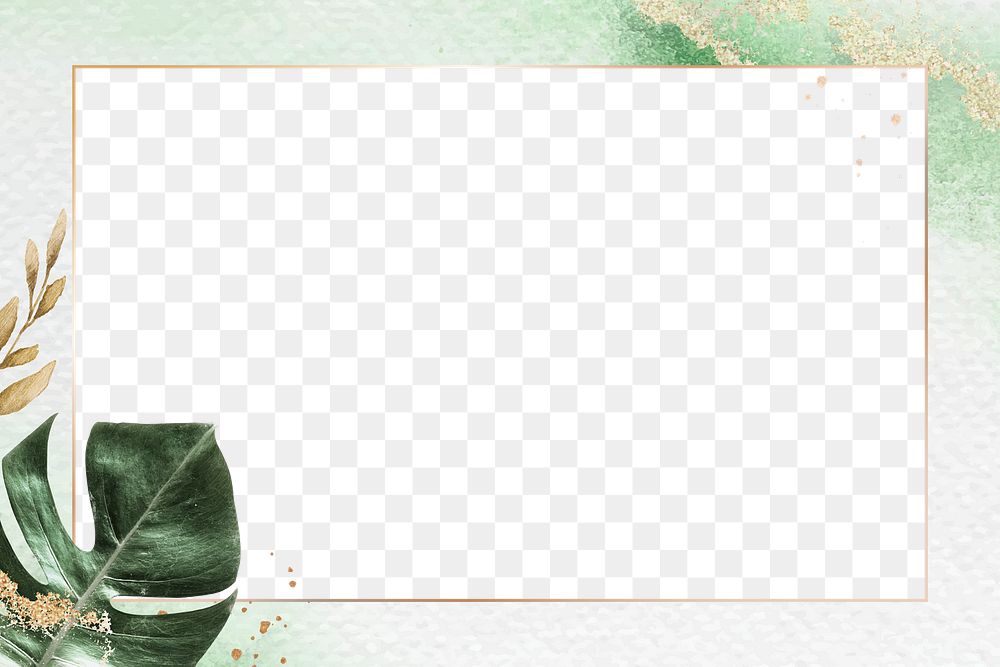 Luxury leaf frame png in green paper texture 