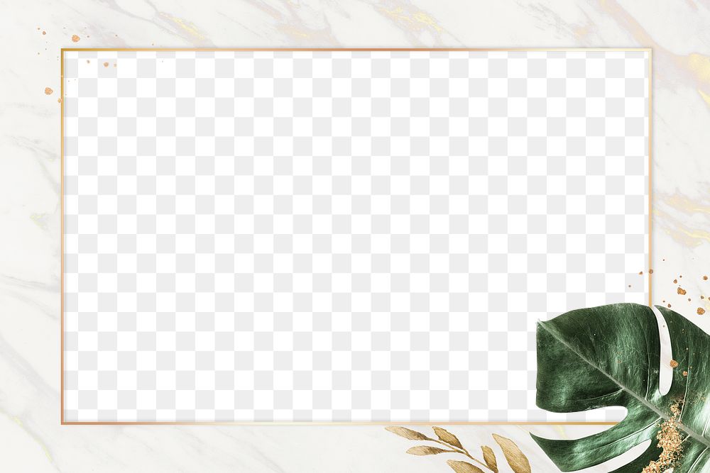 Marble frame png with golden lining and green leaf 