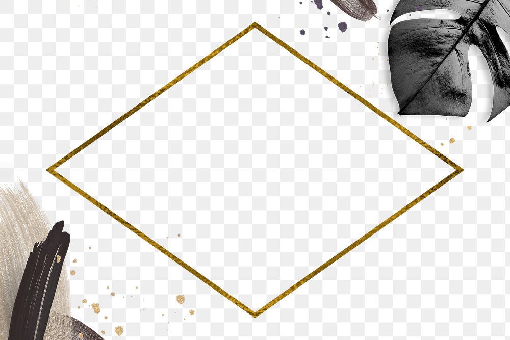 Rhombus frame png in elegant gold and black leaf