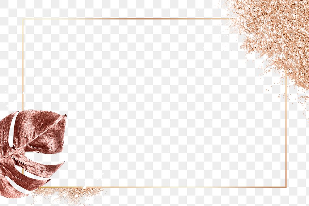 Leaf frame png with rose gold floral and glitter in minimal style