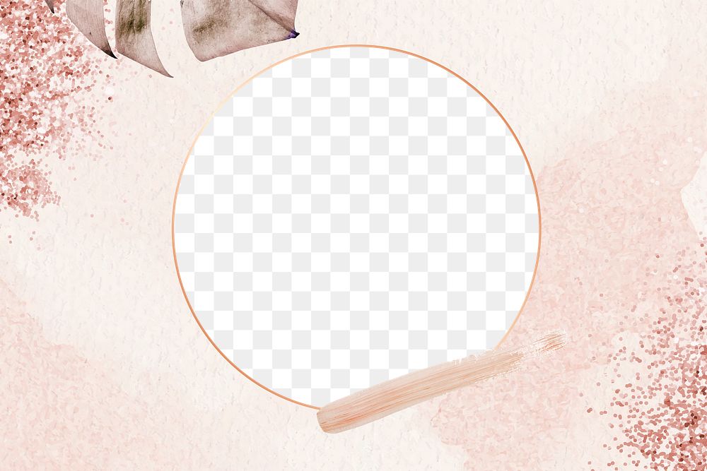 Round frame png with leaf and pink glitter 