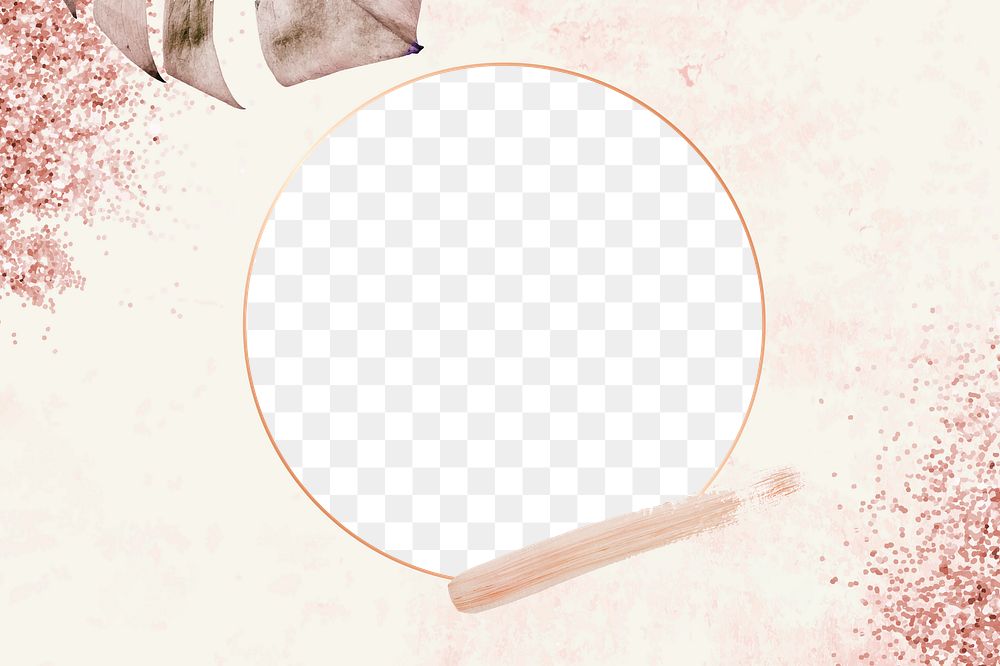 Round frame png with pink glitter on beige 