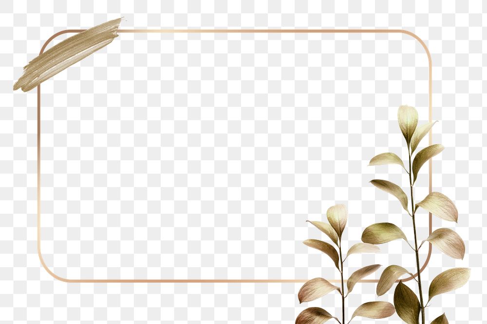 Leaf frame png with golden leaf in minimal style 