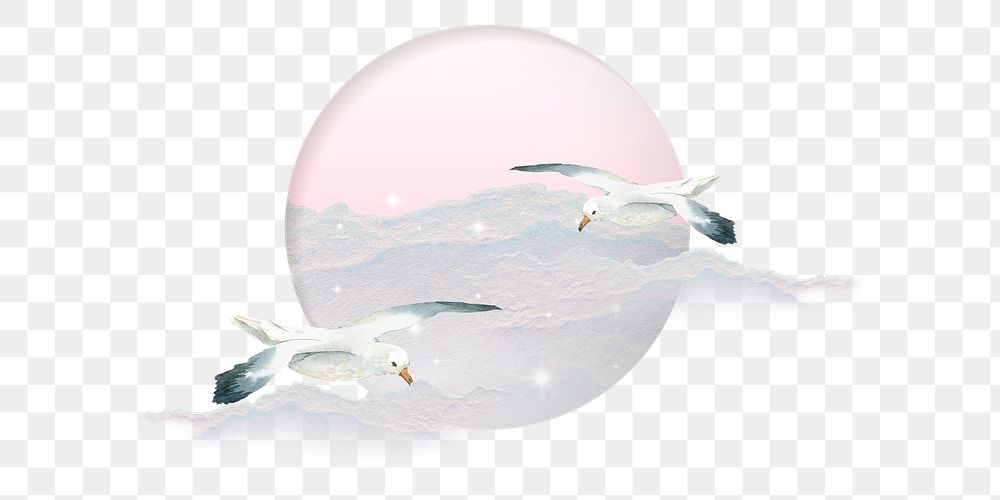 Seagulls flying in the watercolor sky transparent png