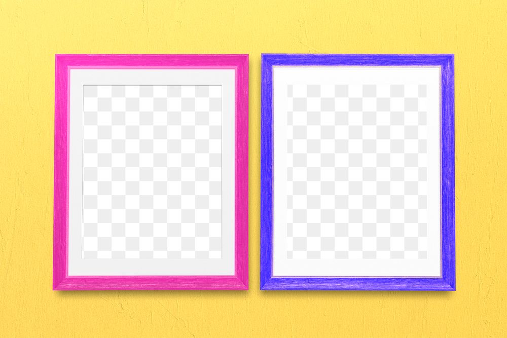 Colorful photo frame mockups on a yellow background 