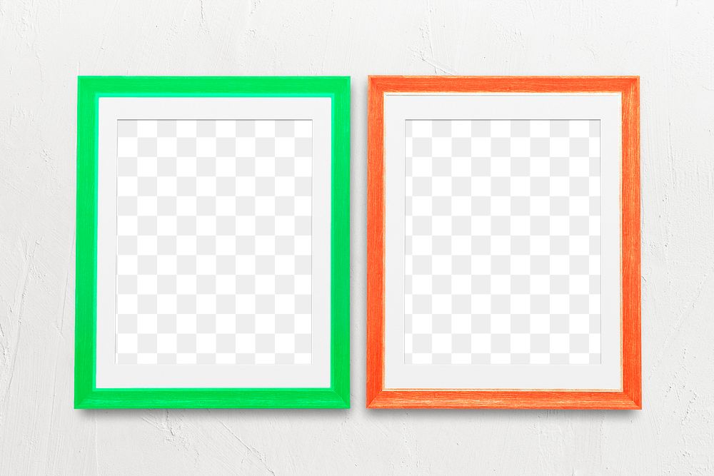 Green and orange picture frame mockups on a wall 