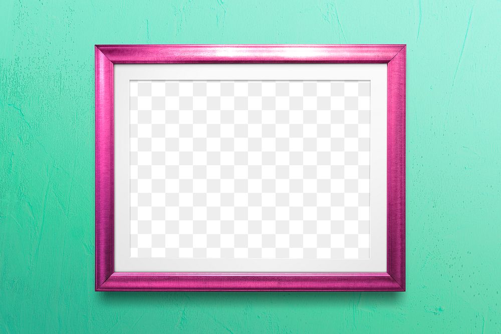 Pink photo frame mockup on a seafoam green background 