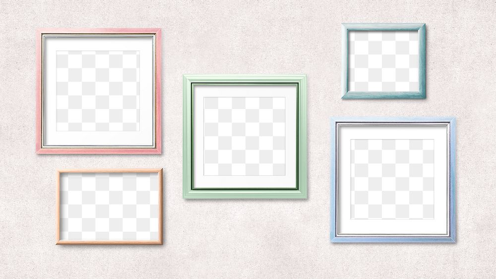 Colorful photo frame mockups on a wall 