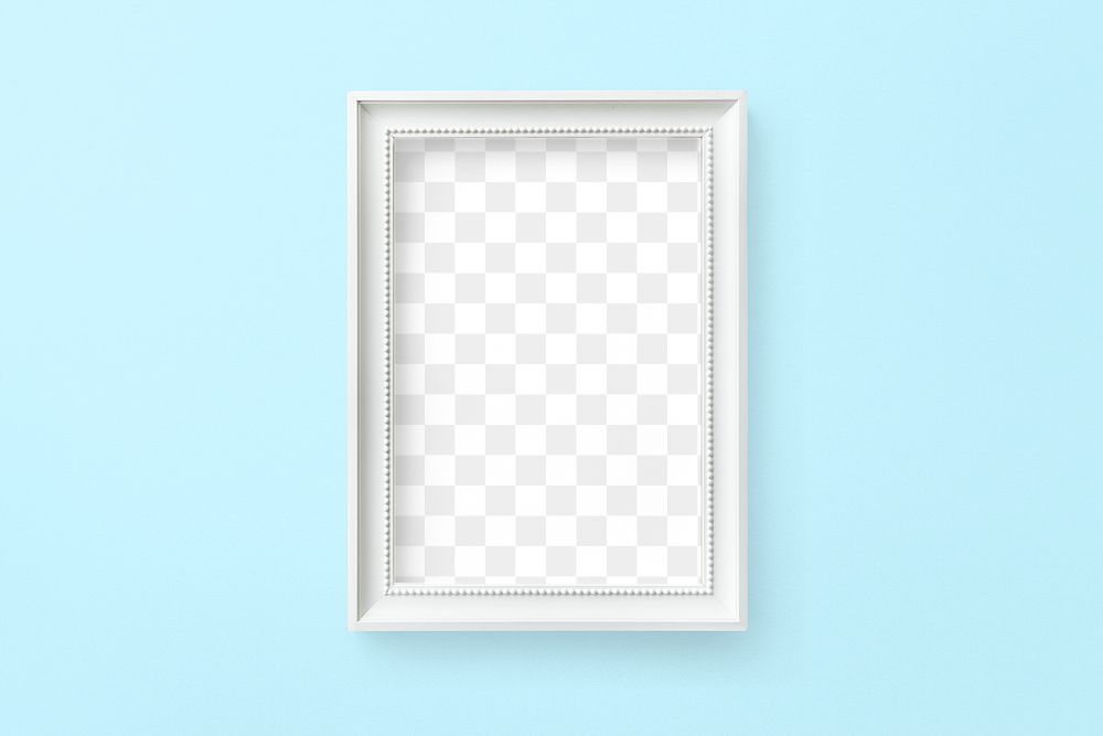 White picture frame mockup on a sky blue background 