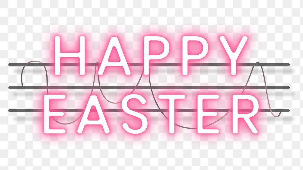 Pink Happy Easter neon sign on a white brick wall transparent png