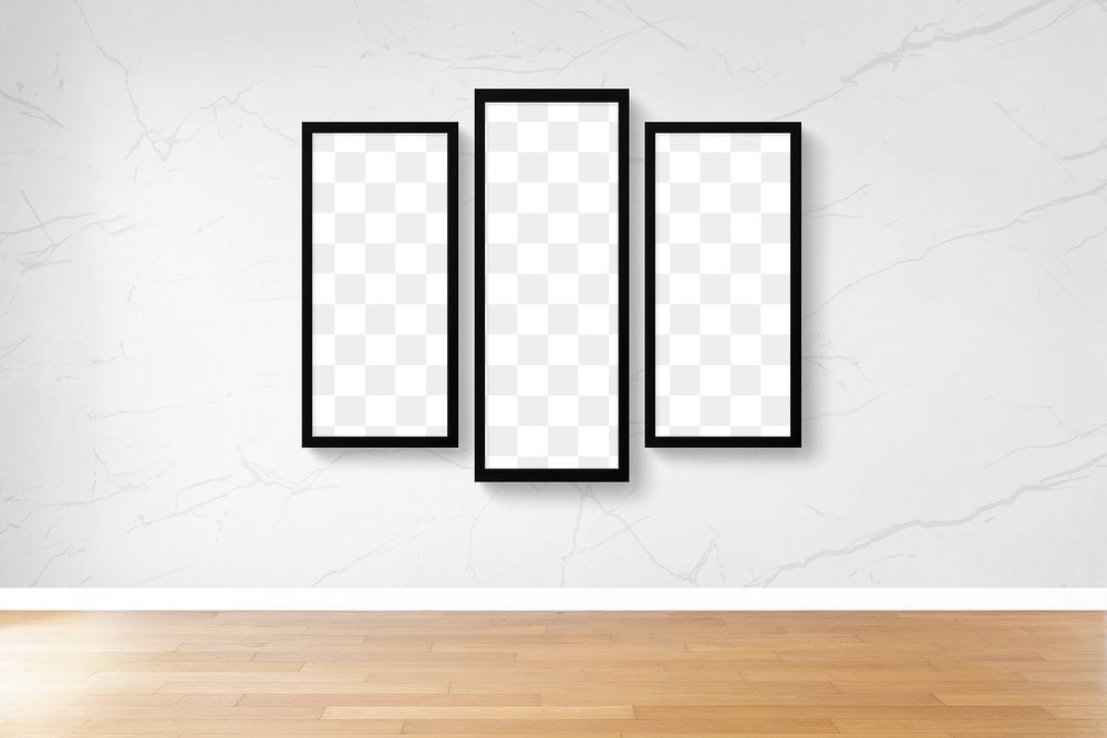 Black picture frame mockups hanging on an off white wall