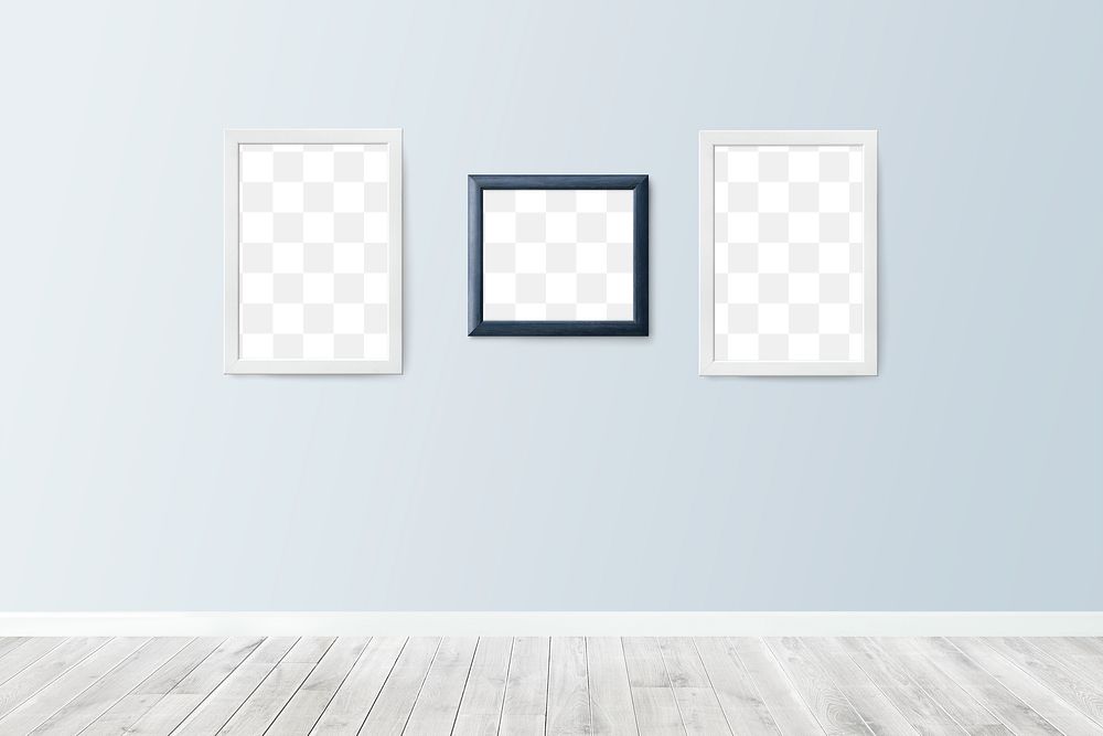 White and blue picture frame hanging on a wall
