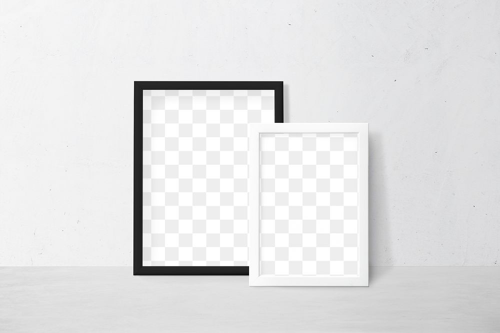 Black and white picture frame mockup leaning against a white wall