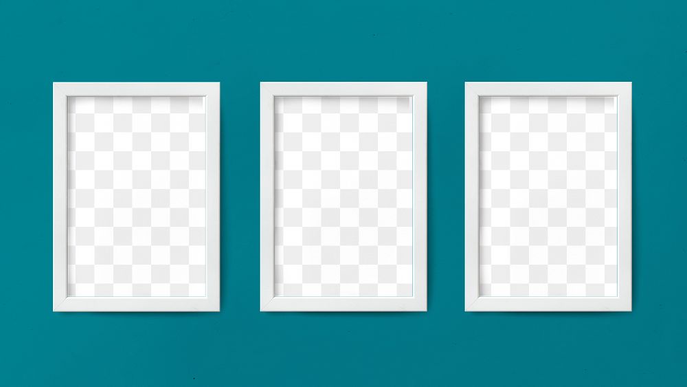 White picture frame mockup hanging on a blue wall