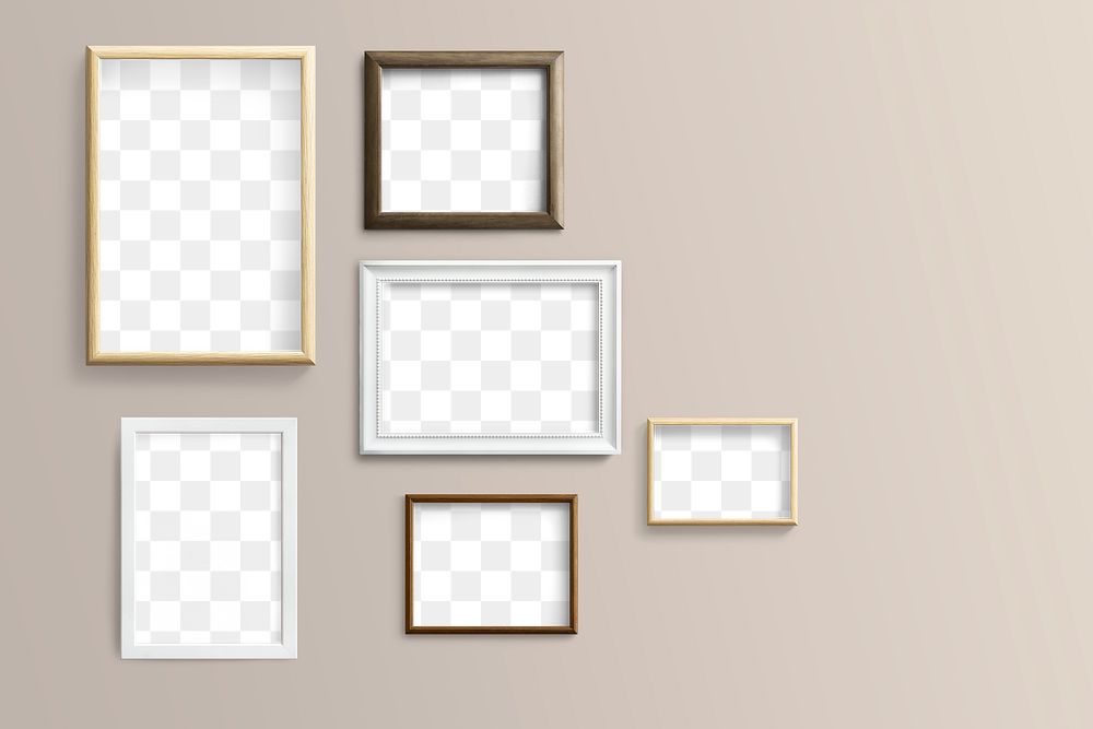 White and wooden picture frame mockups hanging on a beige wall