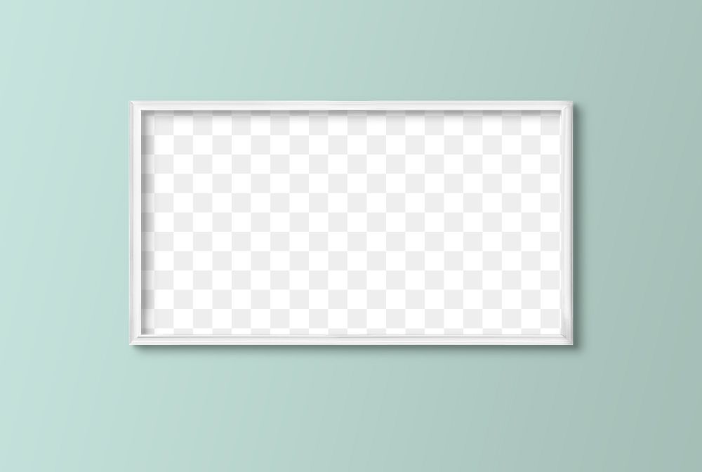 White frame mockup hanging on a mint green wall
