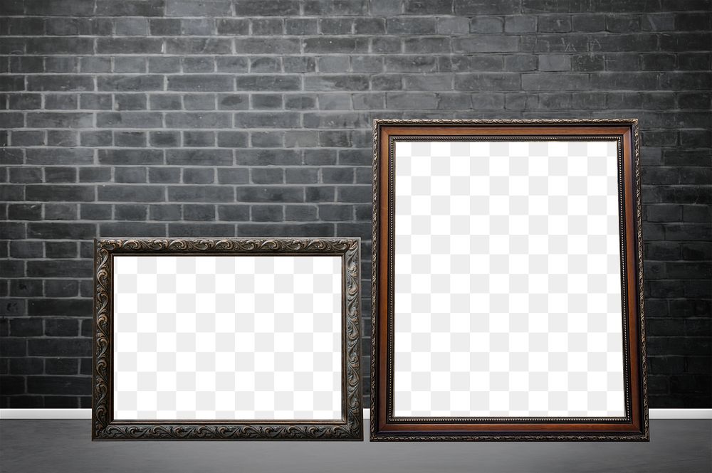 Modern picture frame mockups leaning on a gray wall
